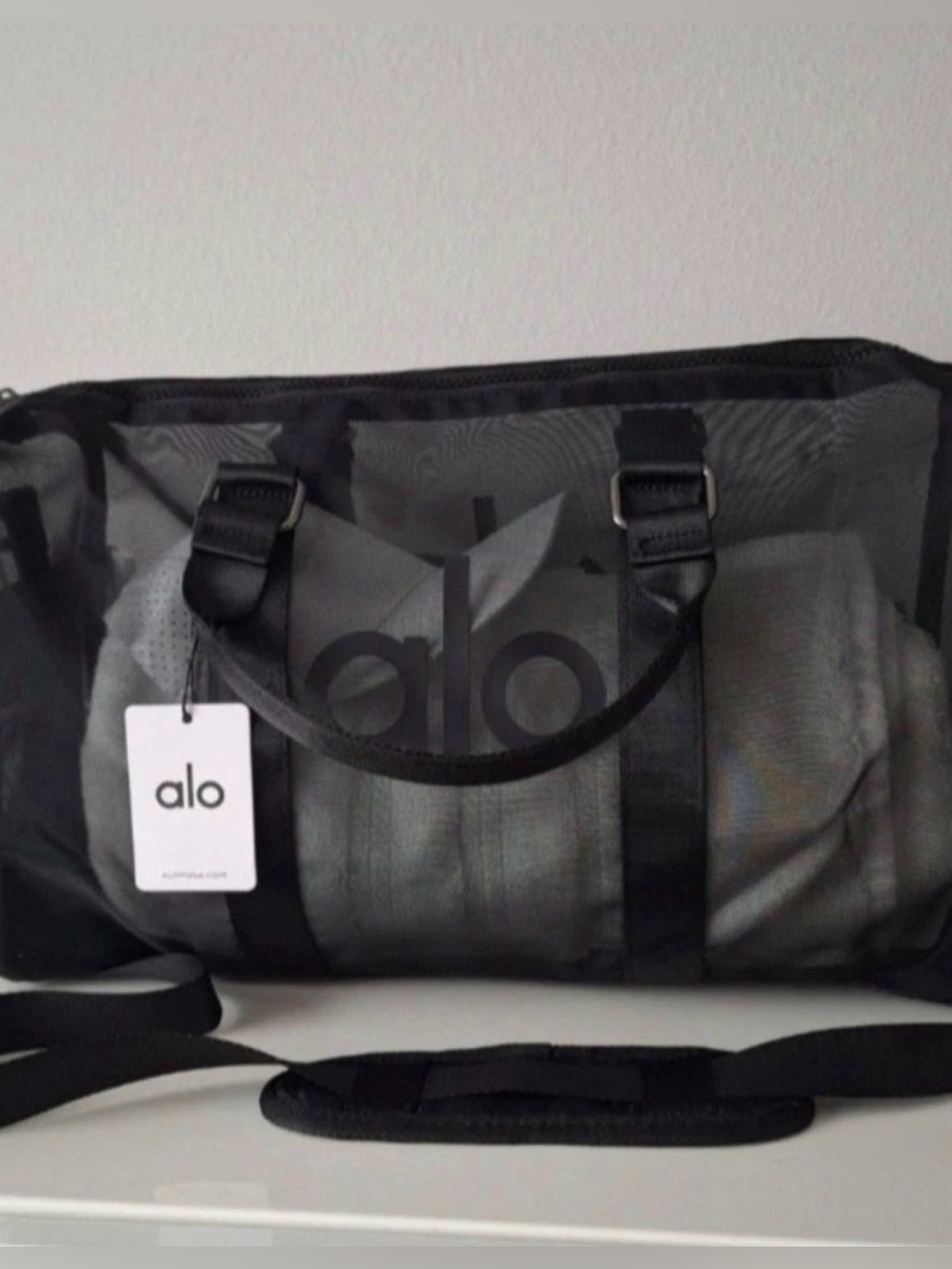 ALO Yoga Black Sheer Duffle Bag Gym bag NWT